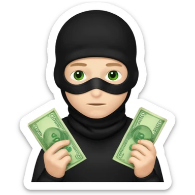 A boy in a balaclava with money sticker