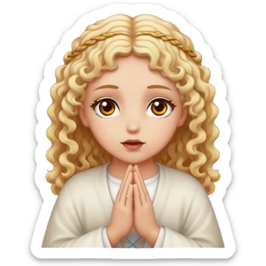 Girl , white , amber eyes , blonde curls , praying christ sticker