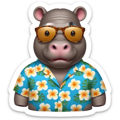 hippo with aloha shirt wearing sunglasses sticker