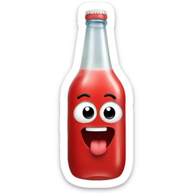 A red ❤️ emoji with eyes, a mouth, and hands, looking tipsy, holding a drink bottle, with a playful, drunken expression sticker