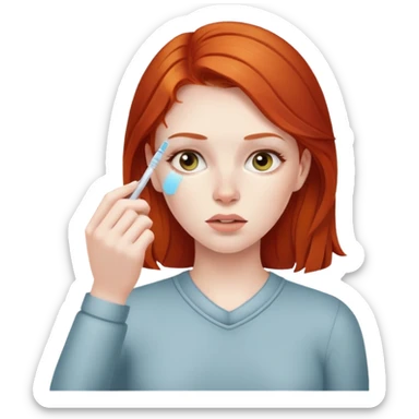 Redhead woman sick taking her temperature  sticker