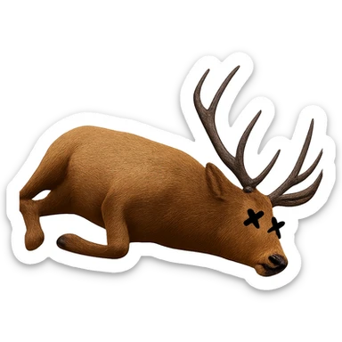 Add cartoon X's over the eyes to indicate the elk is dead, keep the rest realistic, no background. Maintain the realistic style of the elk while adding the cartoon X's over the eyes as a clear dead indicator. sticker