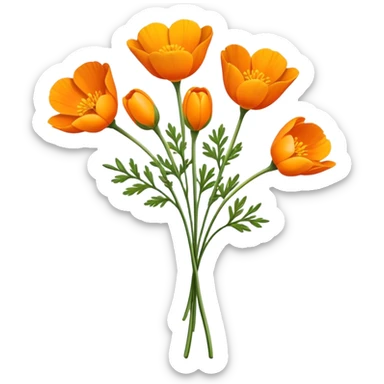 luxuriant bouquet Eschscholzia californica, luxuriant, stem, leaf, bud sticker
