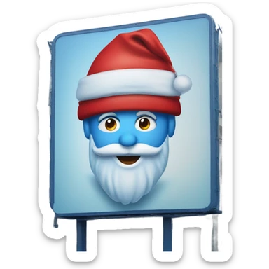 a blue billboard with a Santa Claus hat on it.  sticker