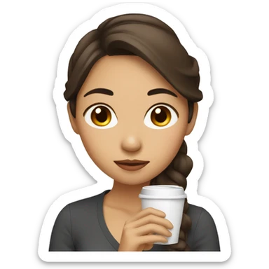 Asian American woman brown hair drinking coffee sticker