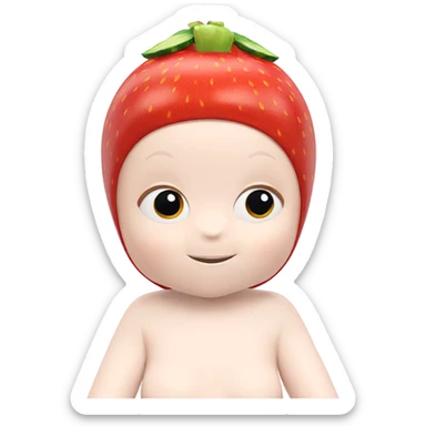 red-haired girl with fruit sticker