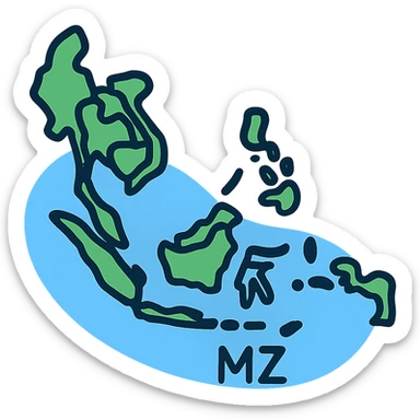 Southeast Asia map zone, minimalist, blue and green, labeled MZ, icon or logo style sticker