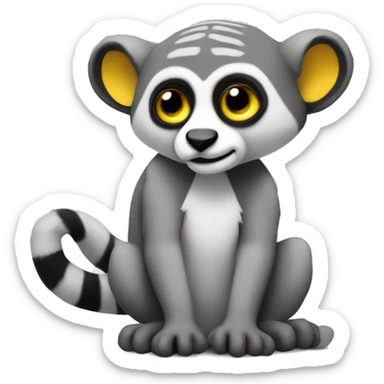 A stuffed animal in a lemur shape with gray and whited mixed coloured with big yellow eyes  sticker