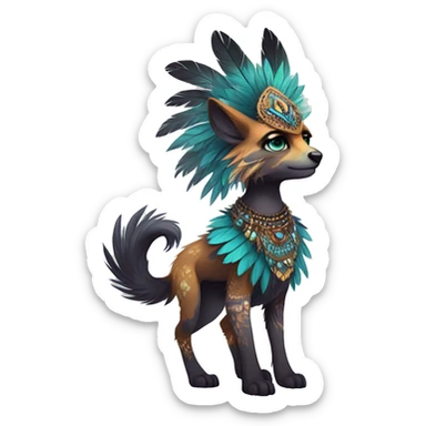 cute cool edgy fantasy animal fursona creature by griffsnuff & LiLaiRa & Falvie with exotic colors with intricate patterns and feathers and headdress and necklace full body sticker