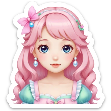Gorgeous anime style lady with blushing face and accessories cottagecore fairycore Kawaii anime colorful pearly romantic aesthetic trending style sticker