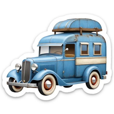 A 1934 rustic old antique rat Chevrolet hot rod caravan with  a large matching trailer that’s blue and pearl  sticker