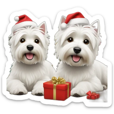 two west highland white terrier dogs celebrating christmas sticker