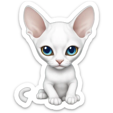 Slim white devon rex with greay-blue eyes reading book sticker