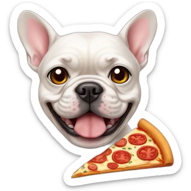 white FRENCH BULLDOG-eating pizza sticker