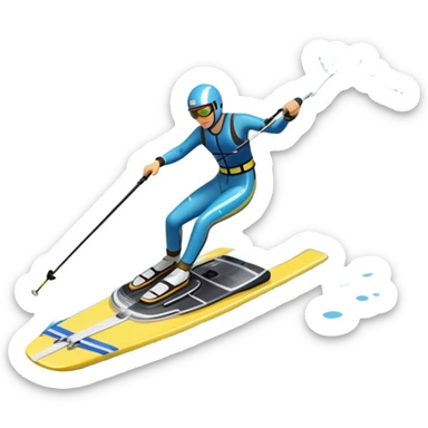 An icon featuring a close-up collage of water skis, splashing water across the surface. The design highlights the motion of the skis cutting through the water. Transparent background emphasizes the thrill of water skiing. sticker