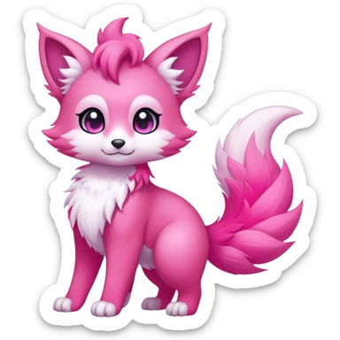 Kawaii bright pink fantasy ethereal anthro fursona Fakemon with tufted tail  sticker