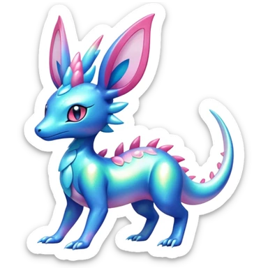 Colorful Shiny Exotic Amaura-Salandit-Aurorus-Sylveon-Fakémon-hybrid-creature (full body)  sticker