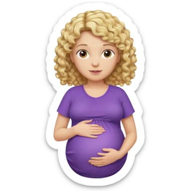 pregnant woman, blond curly hair, purple shirt, head, neck and abdomen only sticker