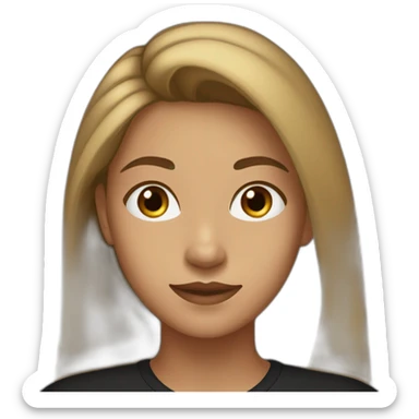 20 year old woman with long light brown hair and long face with olive skin color and black shirt sticker