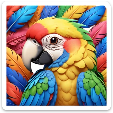 Meme-Worthy cute Sleeping Macaw Portrait Emoji, Head resting peacefully with a contented smile, showcasing a cascade of colorful feathers and eyes gently closed in serene slumber, Simplified yet comically adorable features, highly detailed, glowing with a soft, drowsy tropical light, high shine, relaxed and utterly lovable, stylized with an air of playful laziness, bright and heartwarming, soft glowing outline, capturing the essence of a sleeping parrot that feels destined to become the next viral icon of adorable rest! sticker