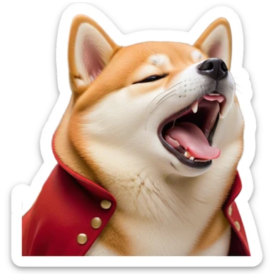 Cinematic Cute Yawning Shiba Inu Portrait Emoji, Head tilted slightly with a dramatic, wide-open yawn, showcasing a vibrant red coat with a soft creamy underbelly, floppy ears slightly drooping, round brown eyes barely open in drowsy contentment, Simplified yet irresistibly adorable features, highly detailed, glowing with a soft, cozy glow, high shine, relaxed yet expressive, stylized with a touch of whimsy, bright and endearing, soft glowing outline, capturing the essence of a sleepy yet affectionate companion, so drowsy it feels like it could stretch out of the screen and curl up for a nap! sticker