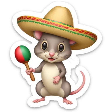 Souris mexcicaine avec un chapeau mexicain et des Maracace sticker