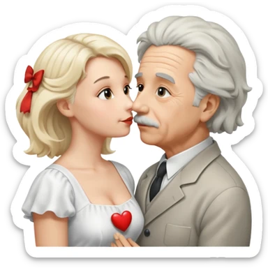 albert einstein with sticking up hair kissing a blonde woman sticker