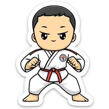teenage boy or girl in a traditional Tae Kwon Do stance with a white dobok uniform sticker
