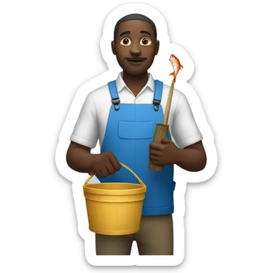 African man with a bucket of fish in his hands sticker