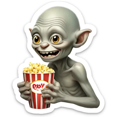 Gollum eating popcorn while smiling sticker