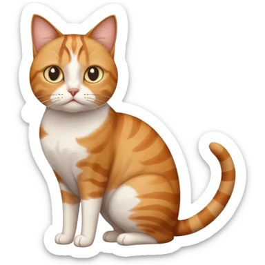 full body white, ginger and brown tabby calico cat with skinny head and fat body with an anxious face sticker