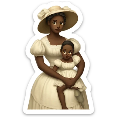 A 19th century woman with a child in her arms. There is a big letter "A" on the dress sticker