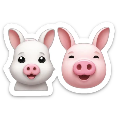 A white male rabbit and a pink female pig sticker