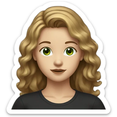 Girl with wavy light brown hair and green eyes in a black t shirt sticker