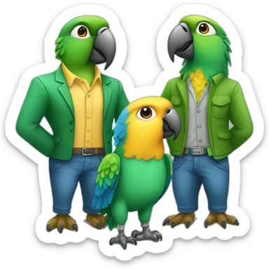 1 male and 3 female parrots in business casuals sticker
