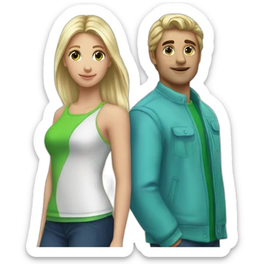 Blue and green heart name: Donatella and Ludovique sticker