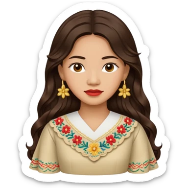 Filipino woman with long dark wavy hair parted in the middle wearing a traditional filipiniana sticker
