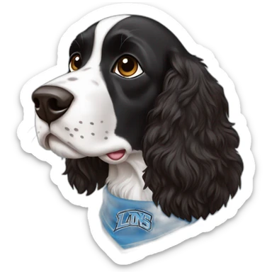 black springer spaniel wearing detroit lions bandana sticker