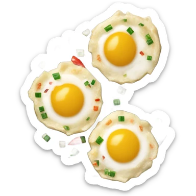 Two small circular egg white omelette bites with speckled red pepper and green onions sticker