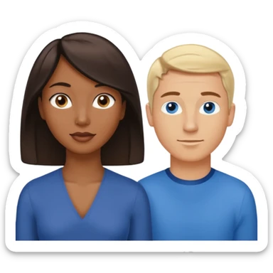 3 Friends standing side by side, charlie's angels style: 1 black woman with a short flat pressed bob, 1 hispanic man with a thin nose and long hair, and 1 white guy with blue eyes and a short brown-blonde haircut sticker