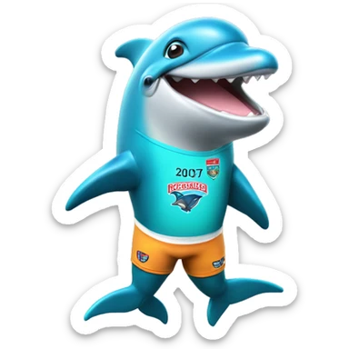 Dolphin wearing an NRL Redcliffe Jersey sticker
