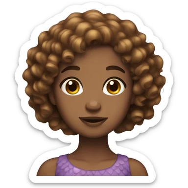 Mermaid with curly brown hair and brown eyes sticker
