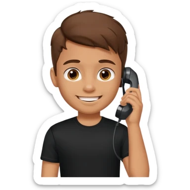 generate a pretty tan bratz boy smiling while talking on call. Wearing a black tshirt sticker