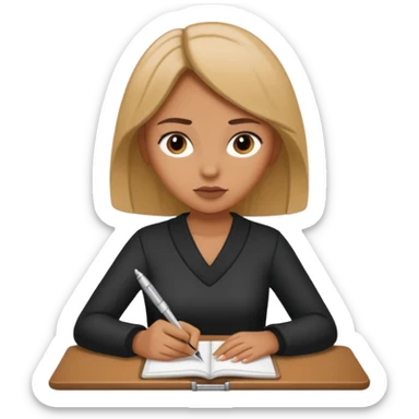 woman journaling with a pen sticker