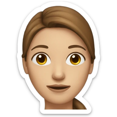 woman with long brown hair and a skinny face sticker