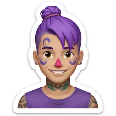 purple hair bun and lots of face tattoo guy sticker