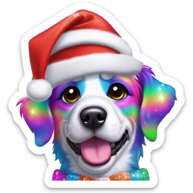 Lisa frank Christmas sparkle￼ dog with Santa hat sticker