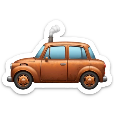 a broken car with steam coming from below the bonnet side view sticker