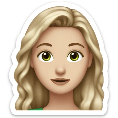 white girl, long brown way hair, dark green hazel eyes sticker