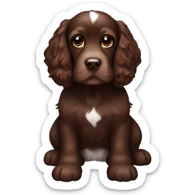 Chocolate brown cocker spaniel with white line on chest sticker
